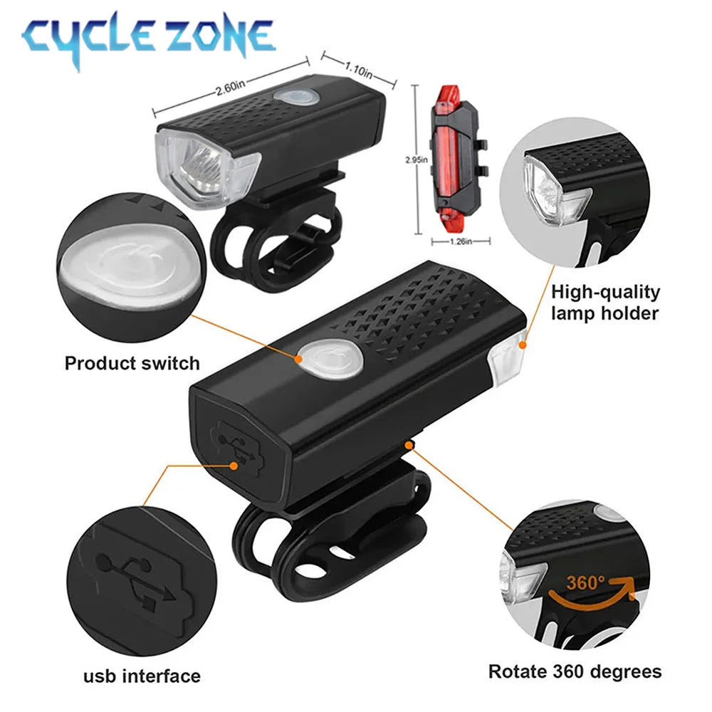 USB Bike Light Set Front & Rear