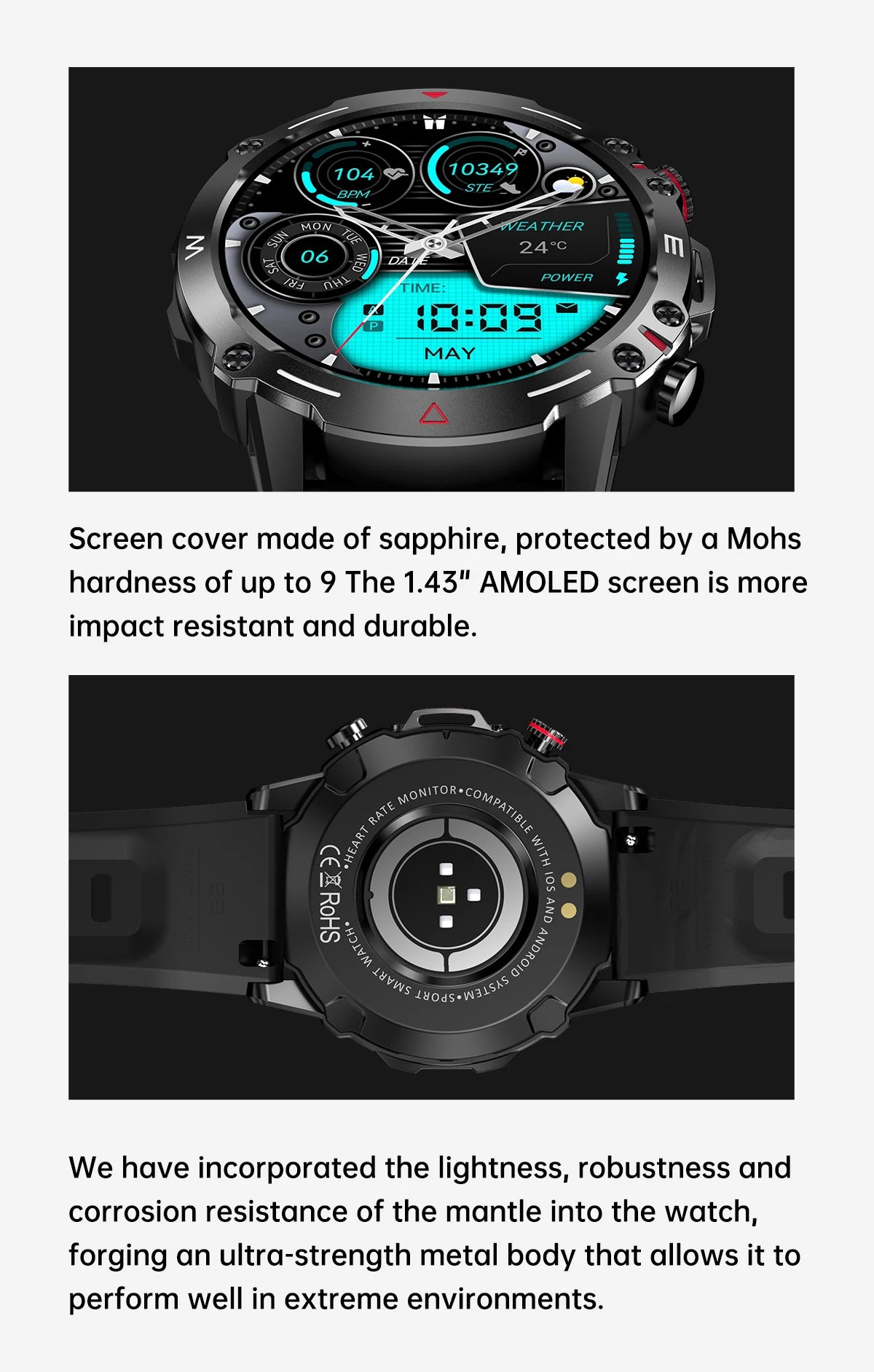 Smart Watch 1.43” Full Touch Waterproof Fitness Watch