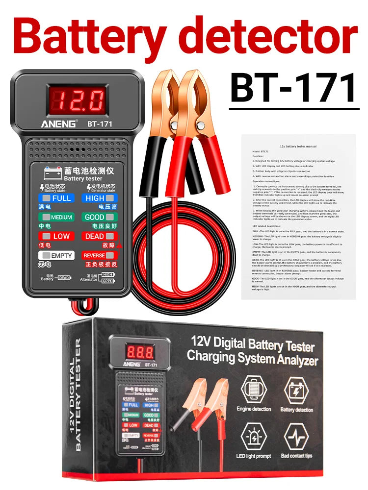 ANENG BT-171 12V Battery Tester – LED Display Diagnostic Tool