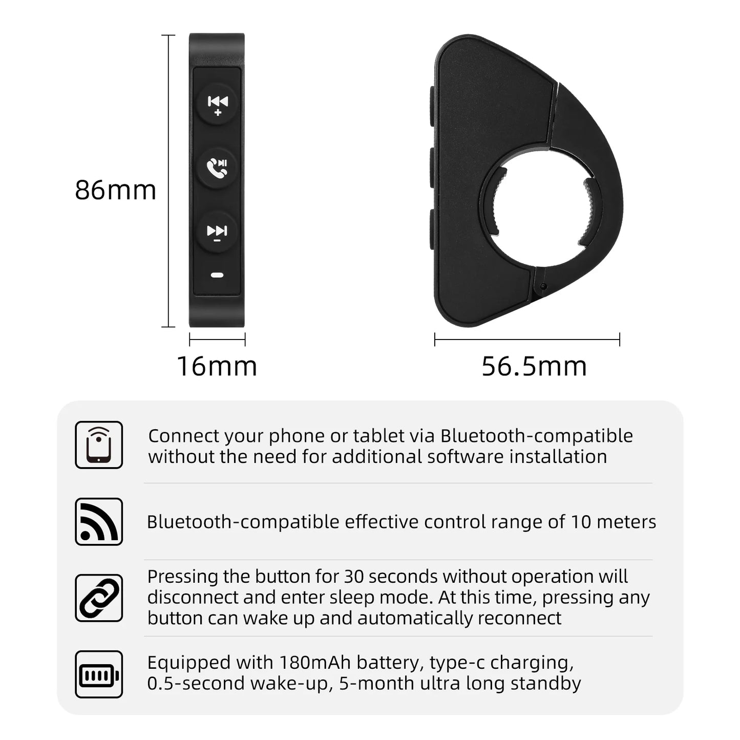 Motorcycle Bluetooth Handlebar Media Controller Switch