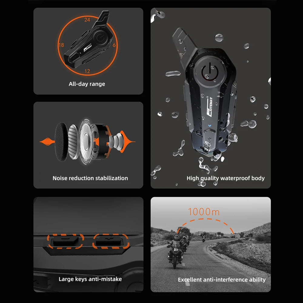 Bluetooth Motorcycle Helmet Intercom Headset 1000M