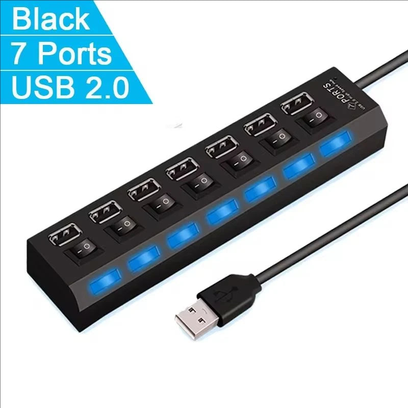 7-Port USB 2.0 Hub – Power Up Your Workflow