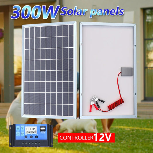 300W-600W Solar Power Kit with USB Port – Durable 12V Panel