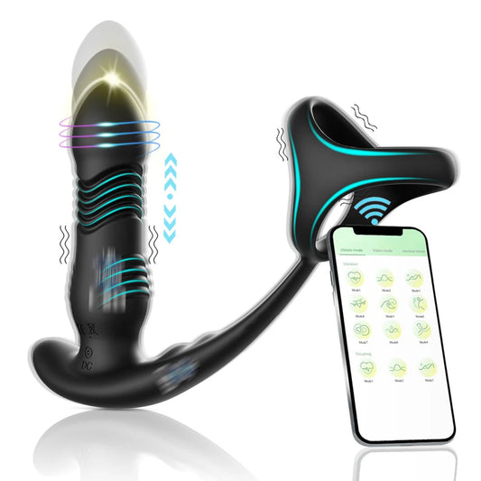Wireless Thrusting Anal Vibrator with Cock Ring