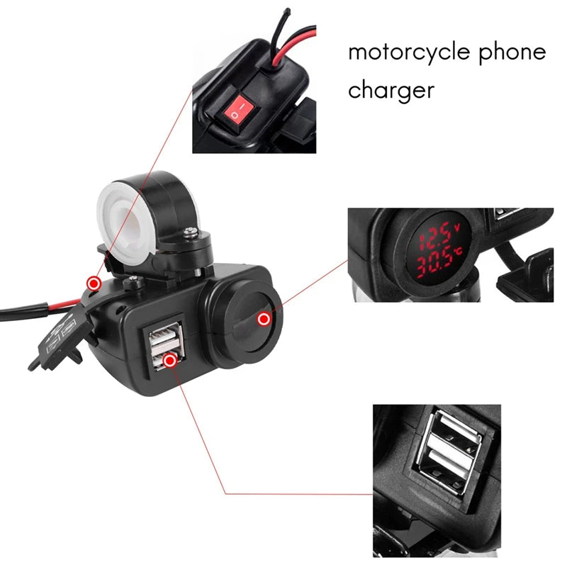 2X 12V to 5V Motorcycle USB Charger with Voltmeter