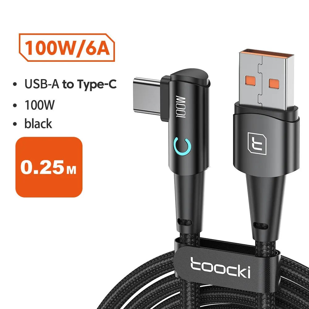USB C Cable 90 Degree 100W 6A Fast Charging Cord