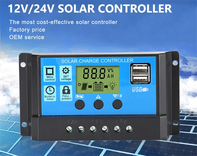 12V Solar Panel Kit with 10A-100A Controller for Outdoor Use