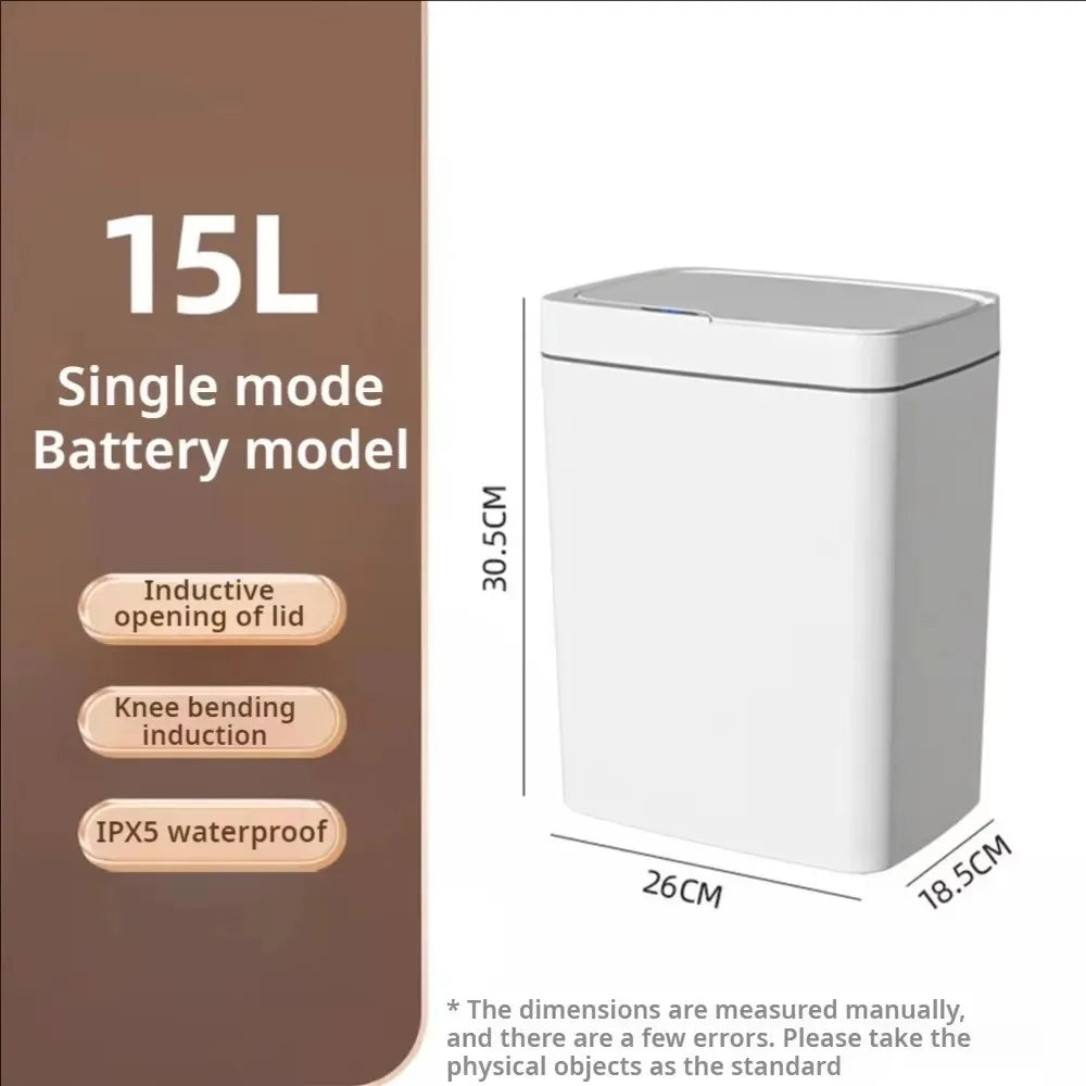 15L Smart Bathroom Trash Can Touchless Auto