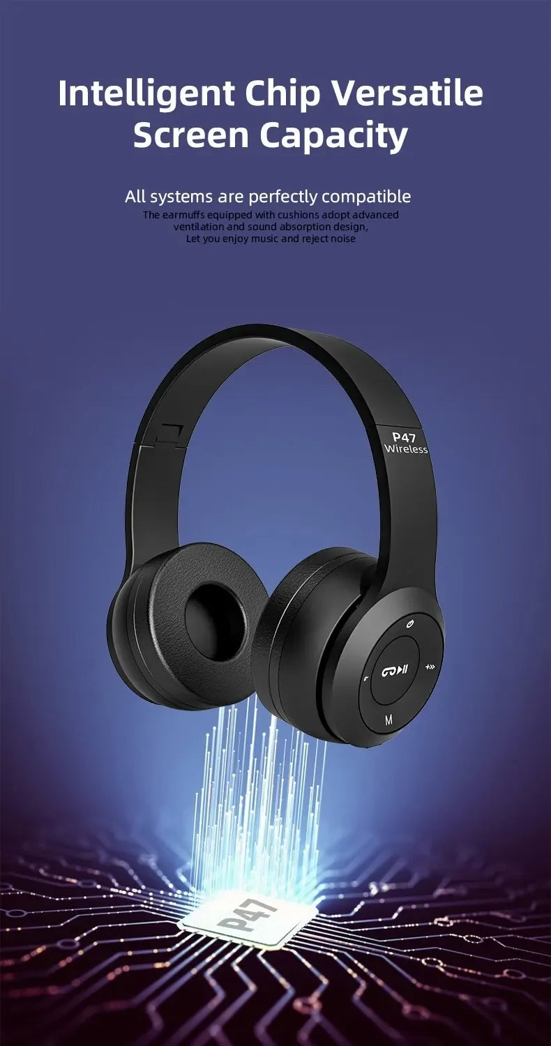 Stereo P47 Headset 5.0 Bluetooth Headset Folding Wireless