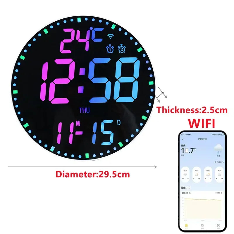 Smart WiFi LED Wall Clock with Alarms