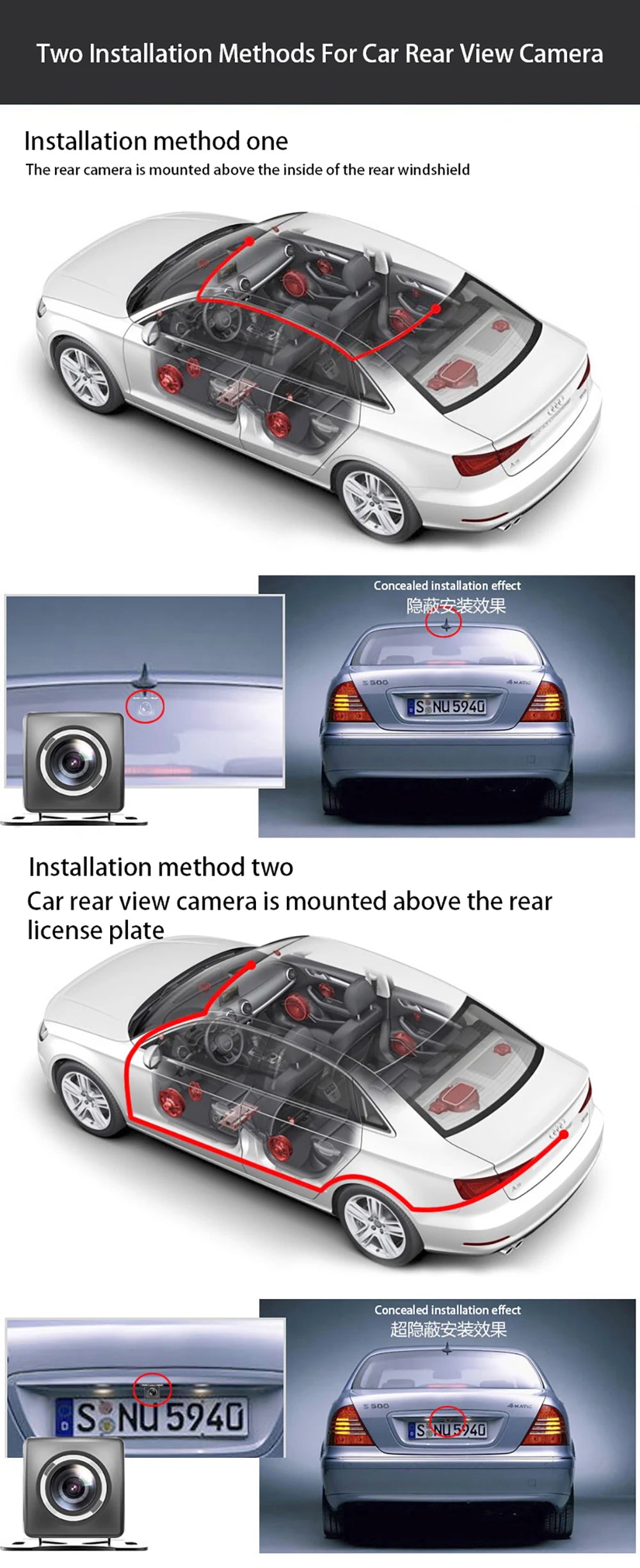 1080P 3-Lens Dash Cam with Interior View