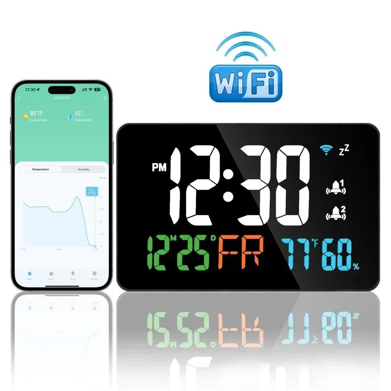 Smart WiFi LED Wall Clock with Temp & Humidity