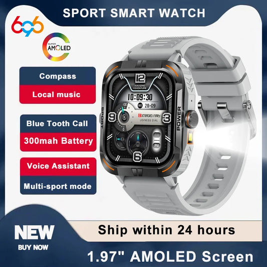 AMOLED Smart Watch with Flashlight & Compass