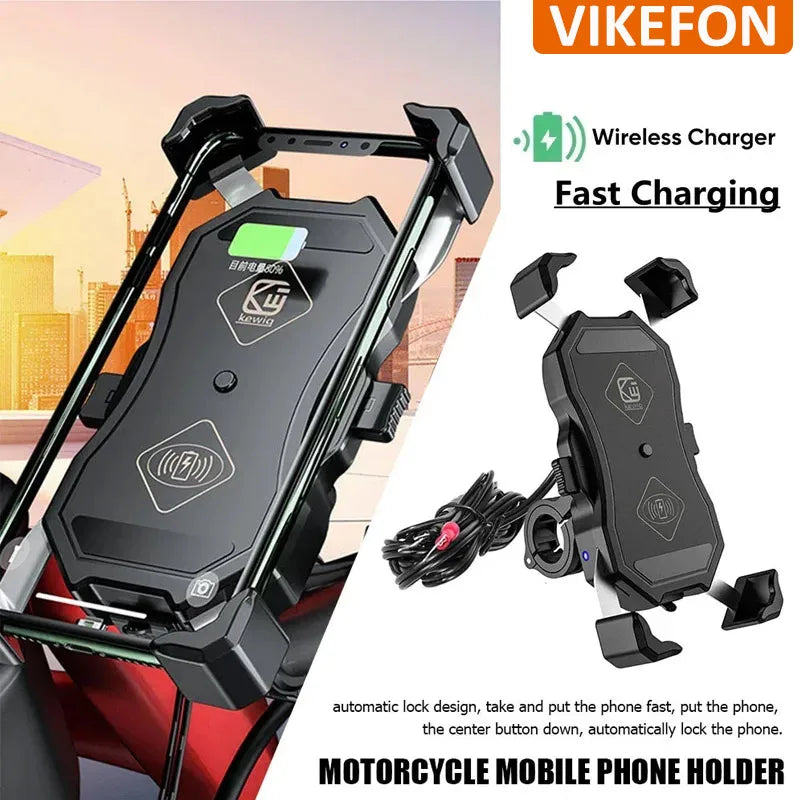 Motorcycle Phone Holder with Fast Wireless Charging