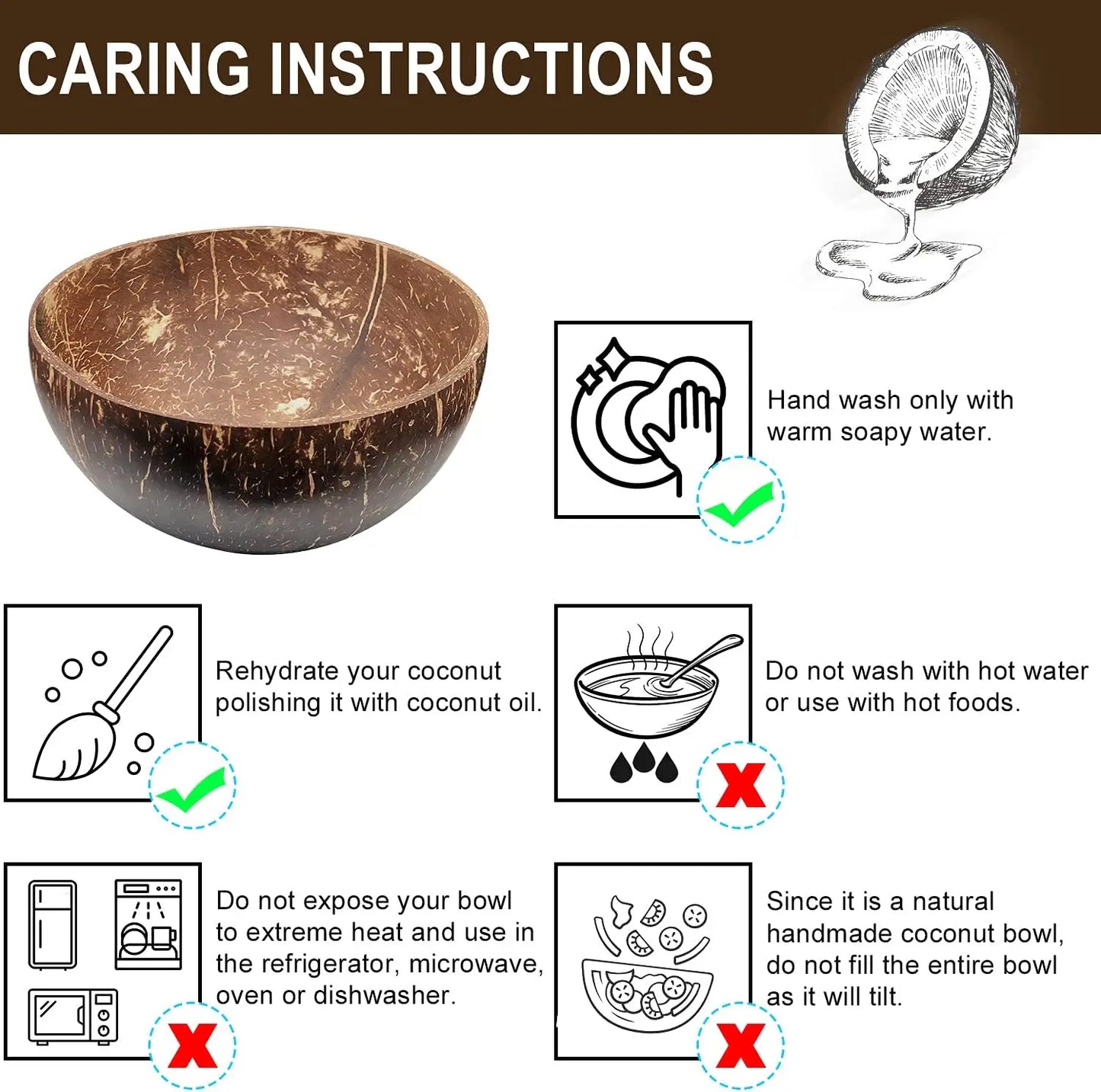 Natural Coconut Bowls for Serving & Salad