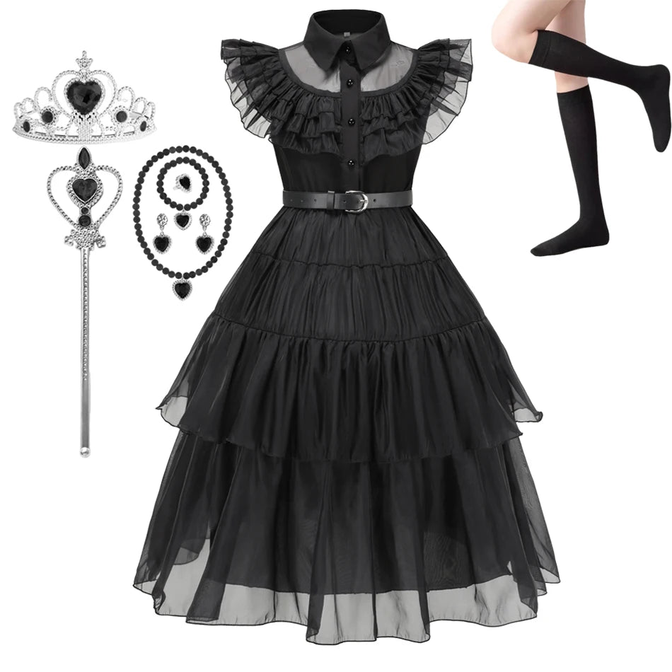 Girls Wednesday Addams Halloween Cosplay Dress