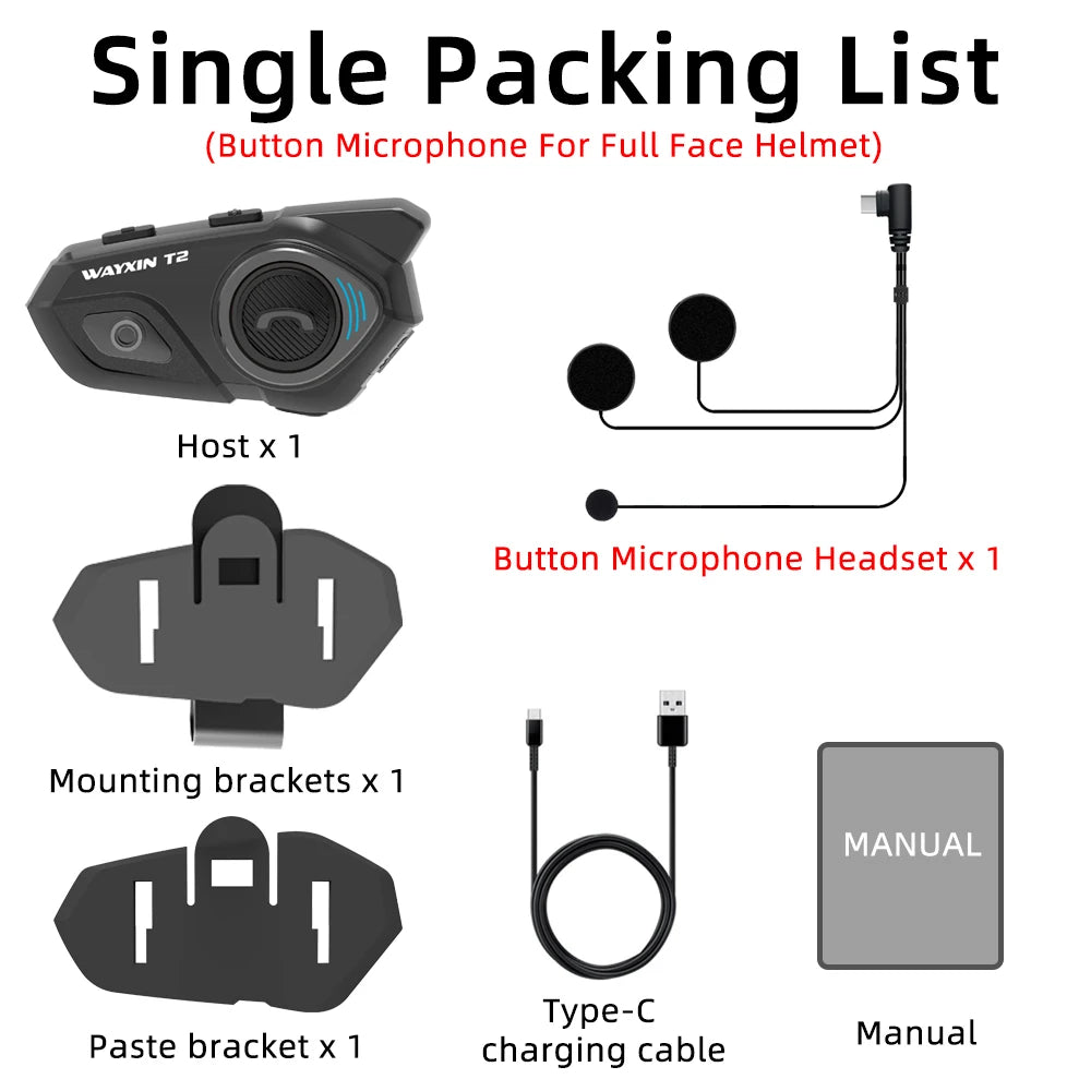 WAYXIN T2 Bluetooth Motorcycle Helmet Intercom