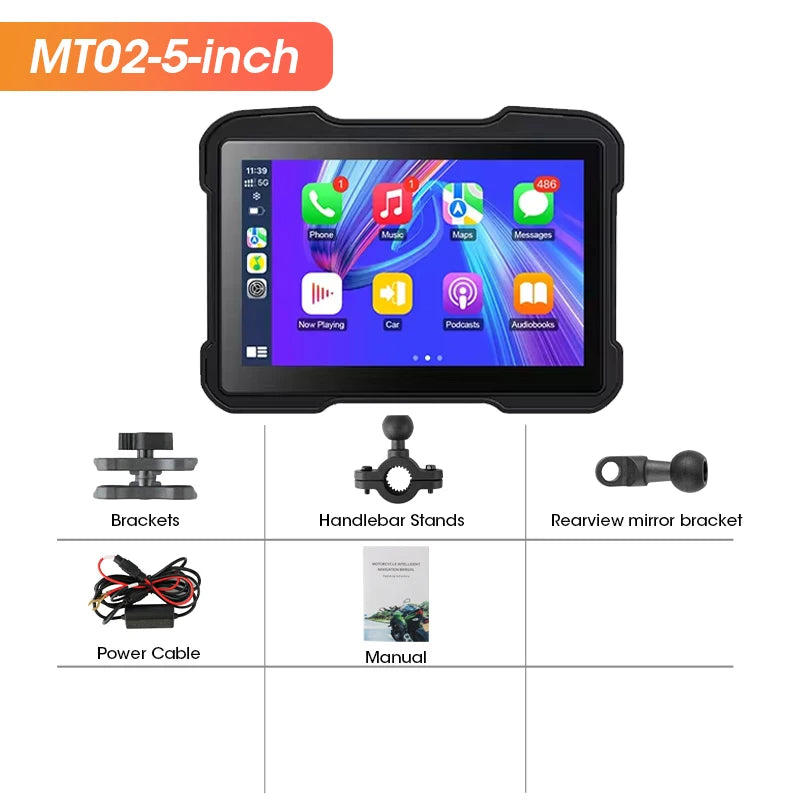 5" Motorcycle GPS DVR – Waterproof Dash Cam with CarPlay