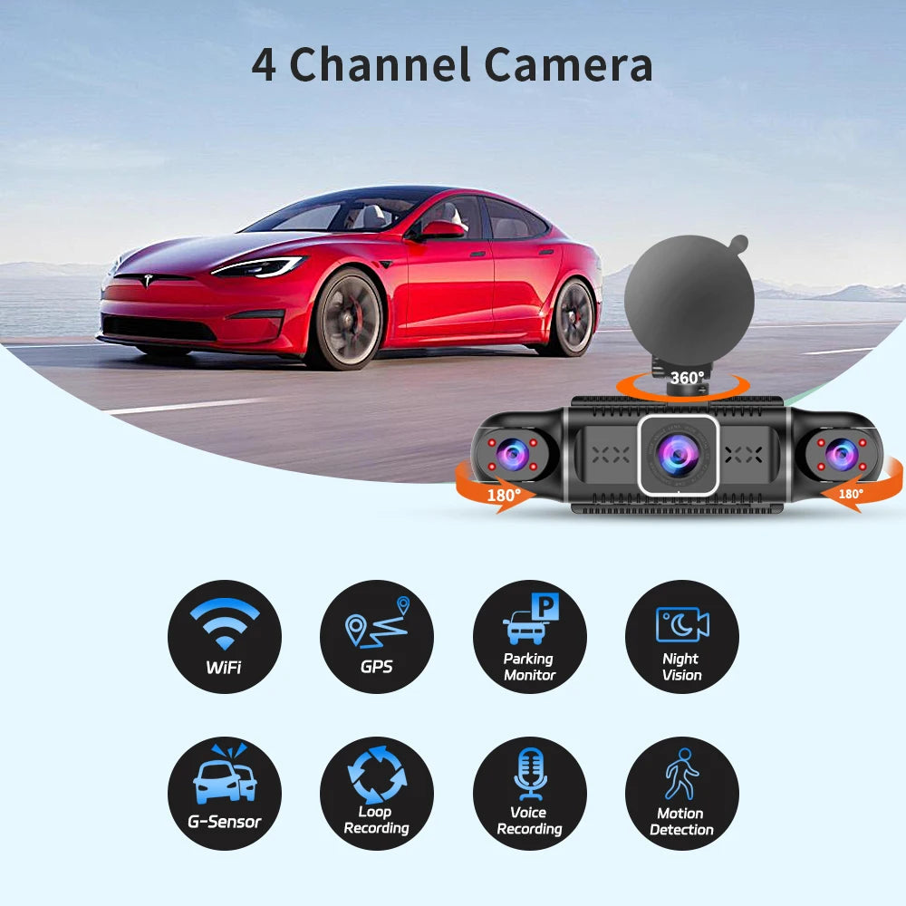 360° Dash Cam with 64GB, WiFi, GPS – Car DVR Recorder