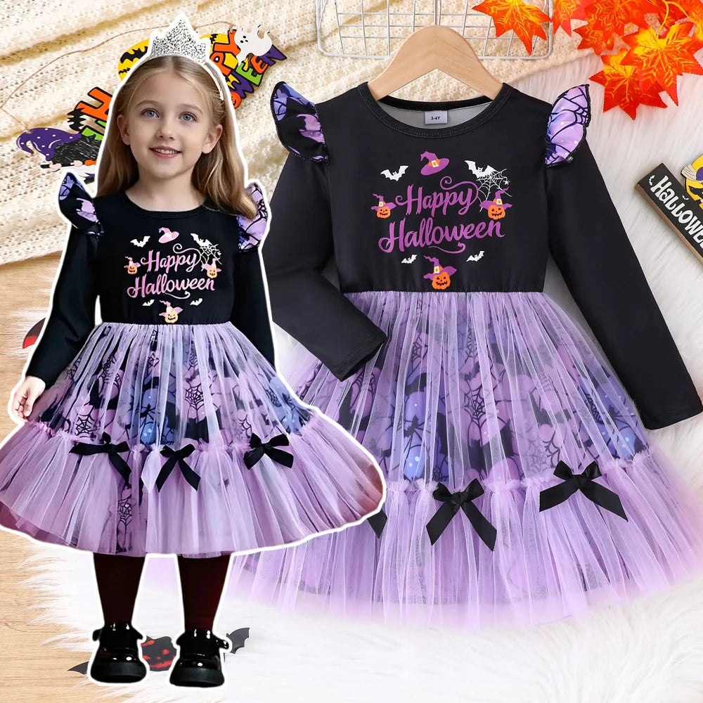 Prowow Kids Purple Halloween Princess Spider Dress
