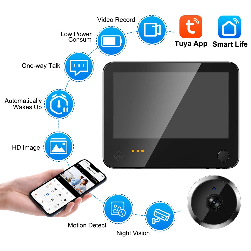 Awapow 4.3" Tuya Smart WiFi Peephole Doorbell
