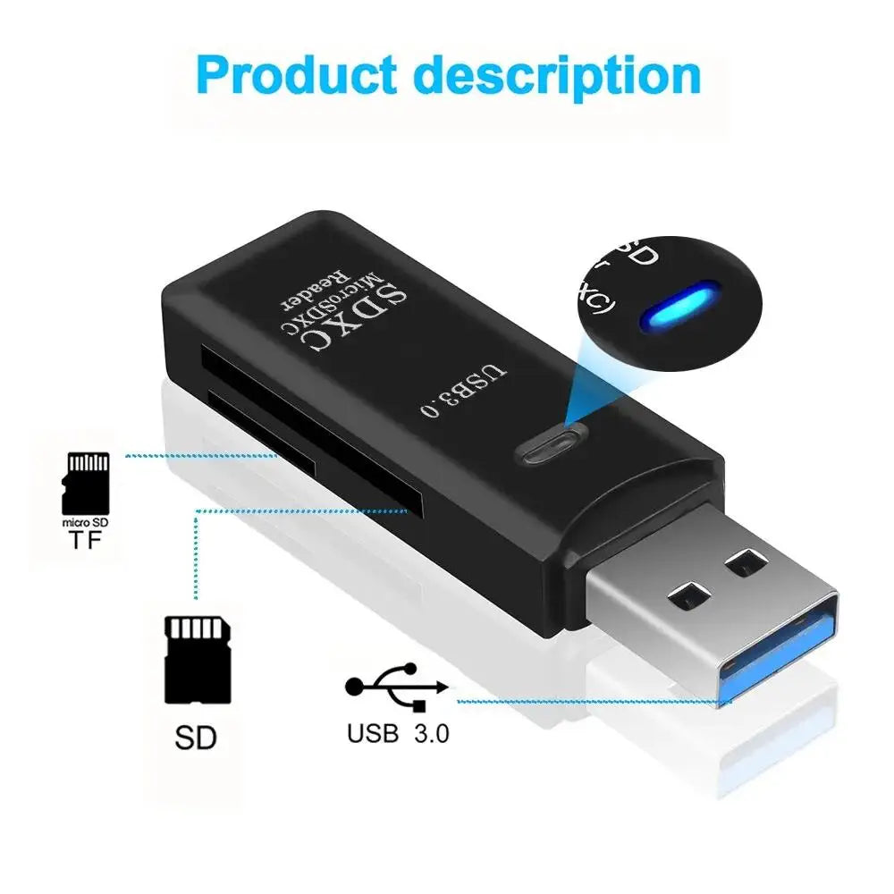 Multi Functional 2-in-1 High-speed USB 3.0/2.0 Card Reader Supports TF+SD
