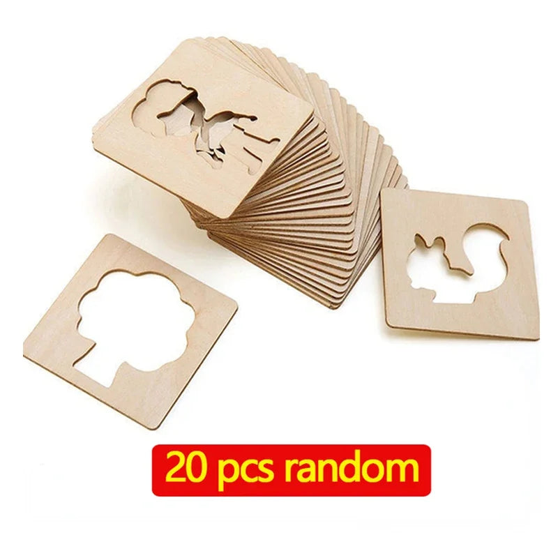 Montessori Wooden Drawing Stencils – 20pcs Creative Fun Set!