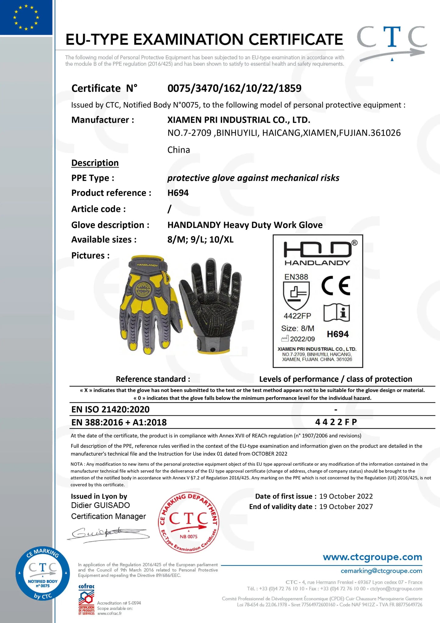 HANDLANDY Heavy Duty Work Gloves – Cut 6 Safety & Impact Protection