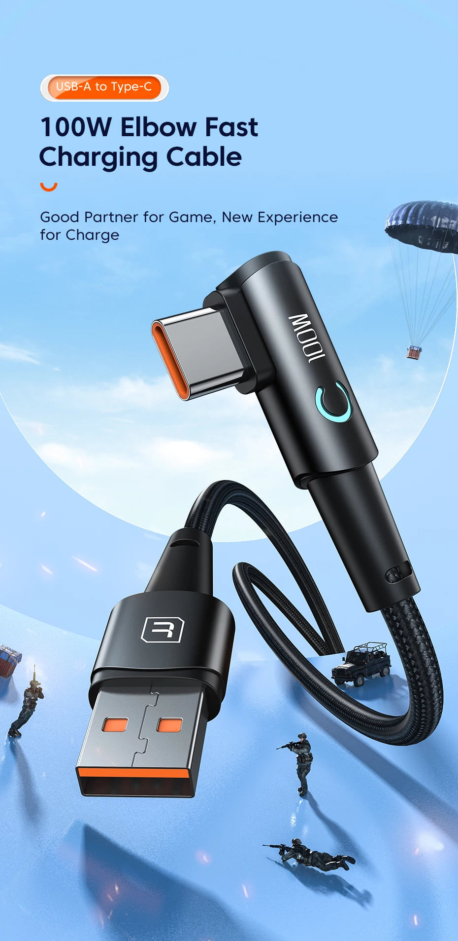 USB C Cable 90 Degree 100W 6A Fast Charging Cord