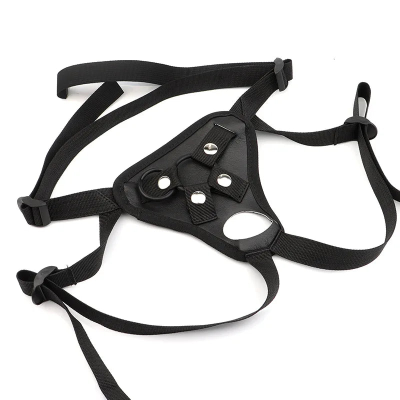 Black Leather Strap-On Dildo Panties for Couples