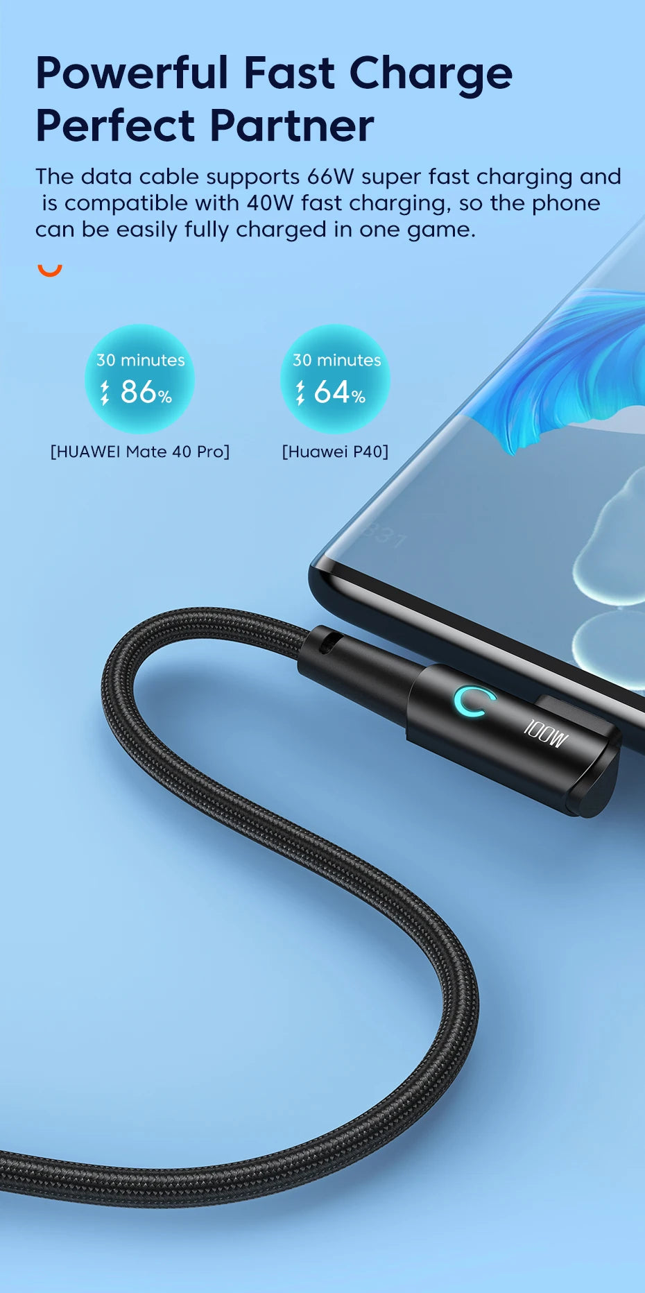 USB C Cable 90 Degree 100W 6A Fast Charging Cord