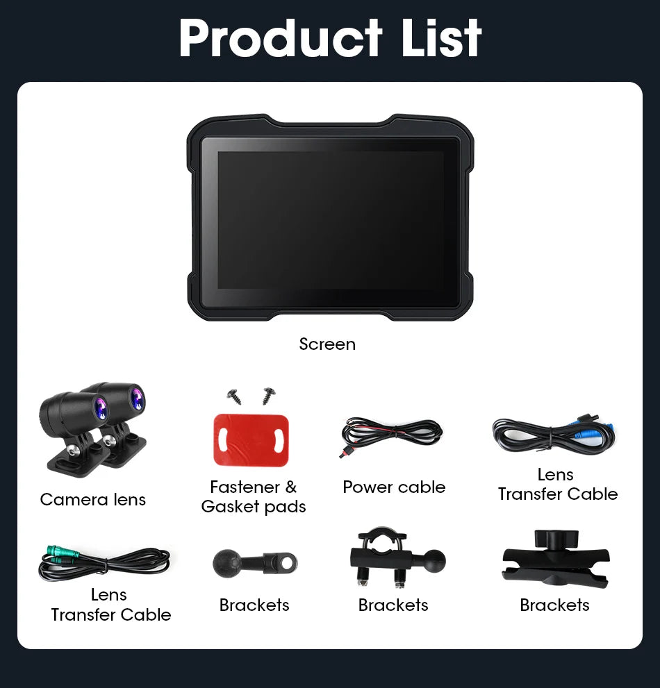 5" Motorcycle GPS DVR – Waterproof Dash Cam with CarPlay