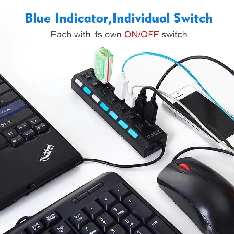 7-Port USB Hub with Switches – Total Control & Expansion