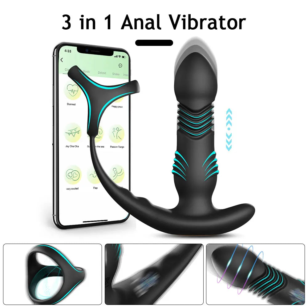 Wireless Thrusting Anal Vibrator with Cock Ring