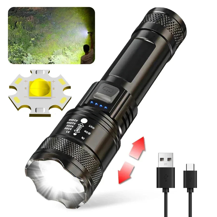 2000LM Tactical LED Flashlight USB Rechargeable
