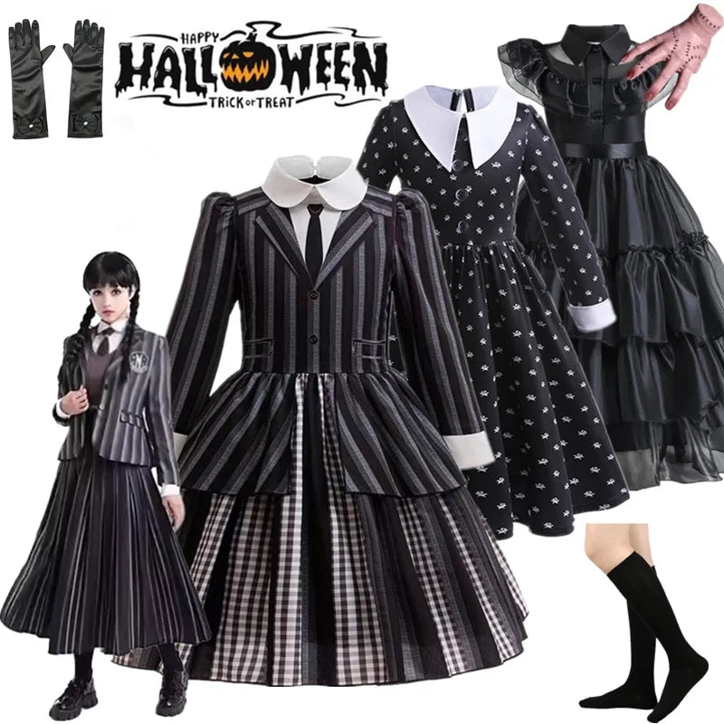 Children Wednesday Addams Gothic Costume
