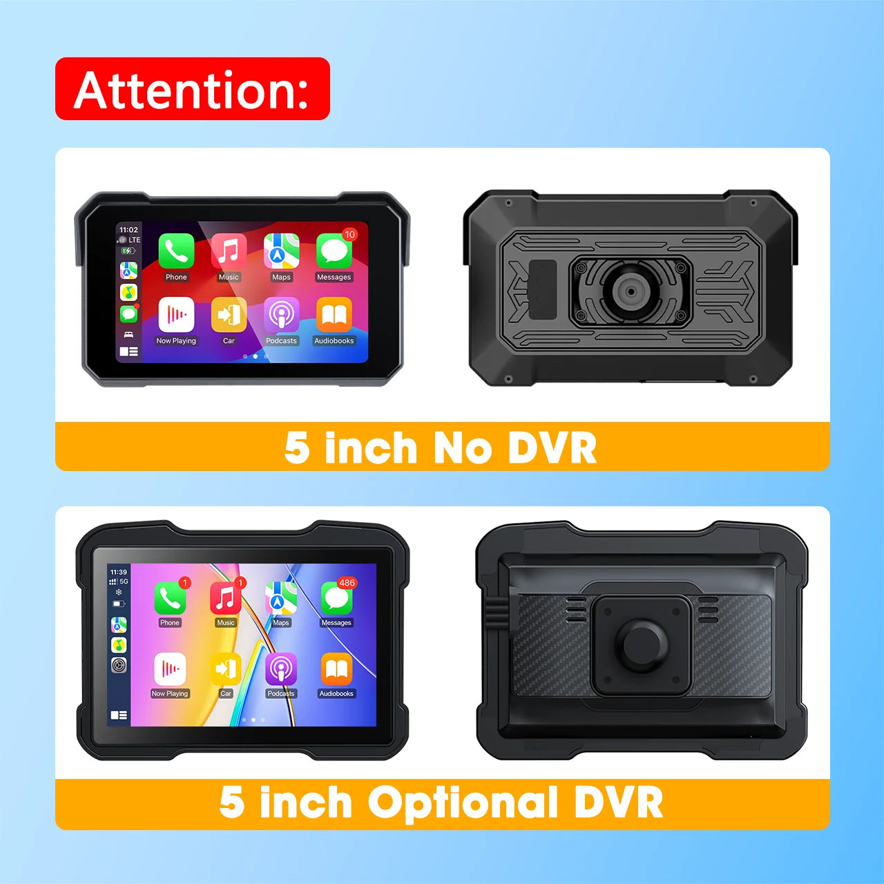 5" Motorcycle GPS DVR – Waterproof Dash Cam with CarPlay