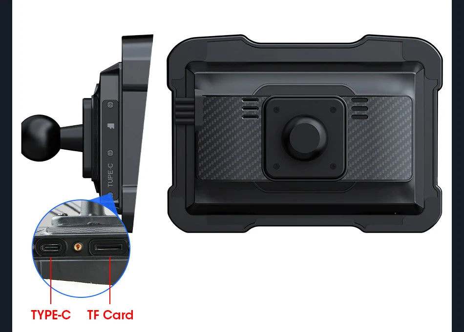 5" Motorcycle GPS DVR – Waterproof Dash Cam with CarPlay
