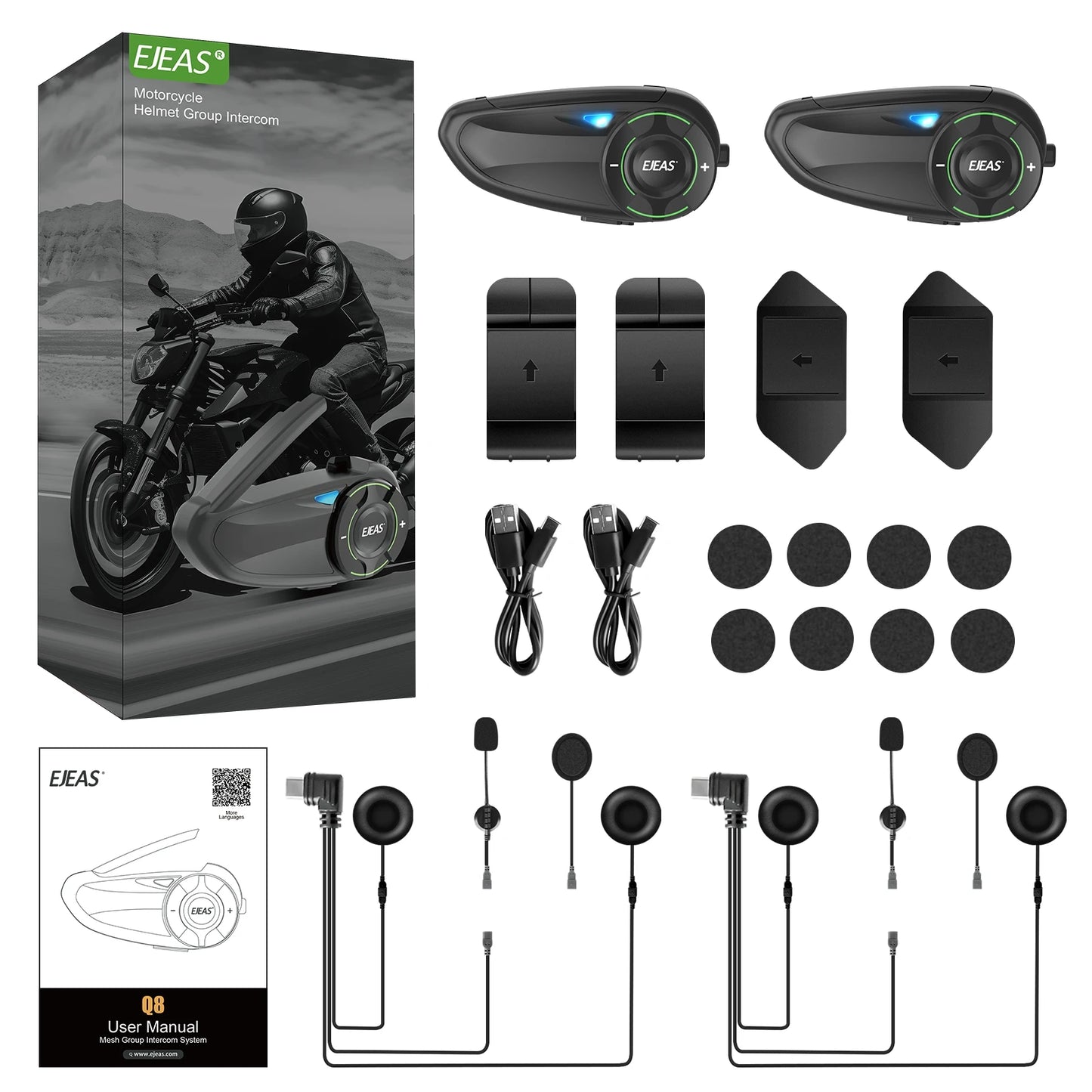 EJEAS Q8 Motorcycle Mesh Intercom Bluetooth 5.1