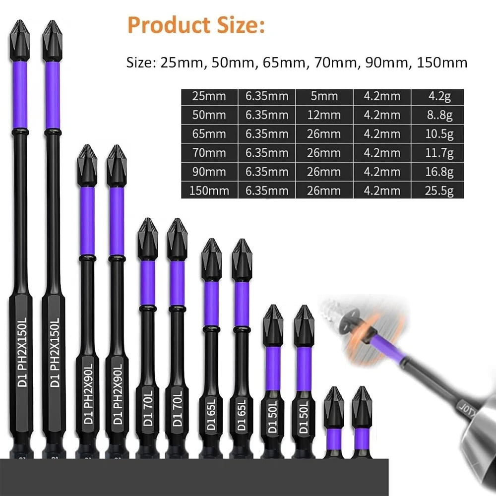 Power up with magnetic screwdriver bits, 6 or 12 pcs!