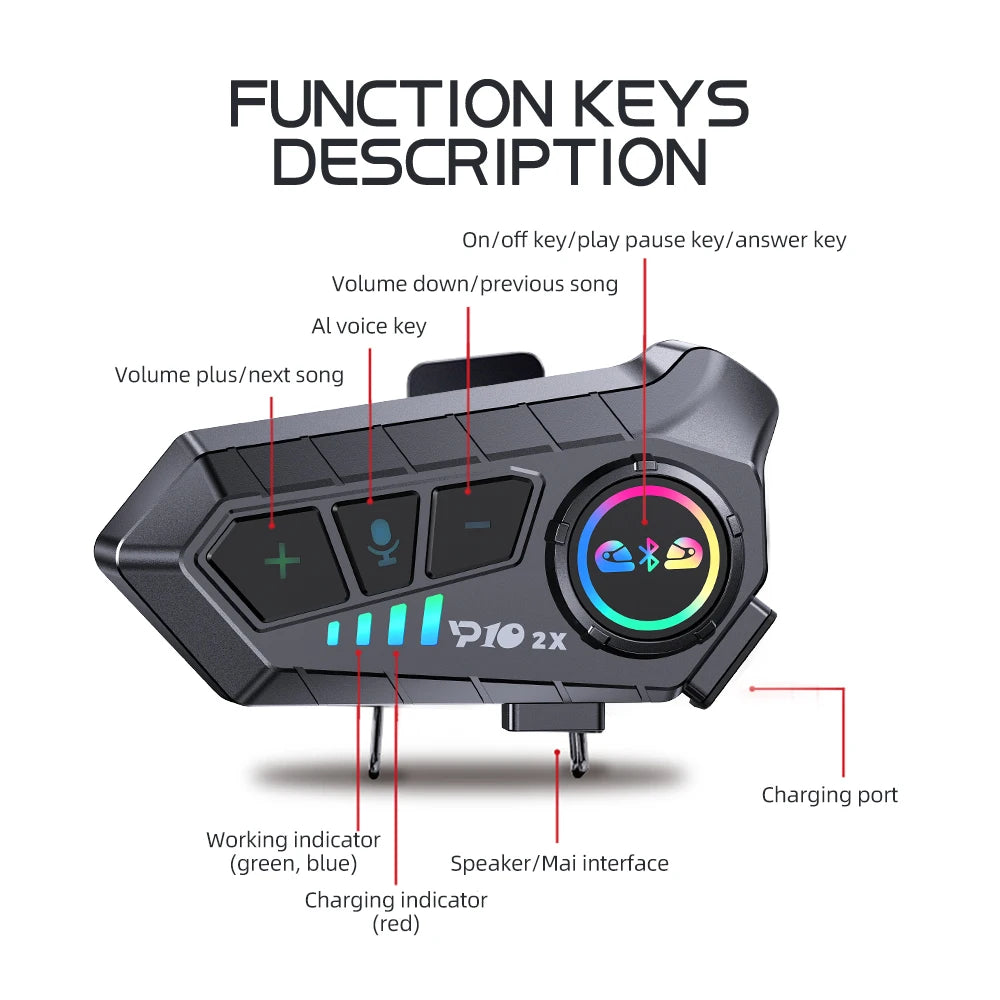 Kebidumei YP10 Bluetooth 5.3 Motorcycle Intercom