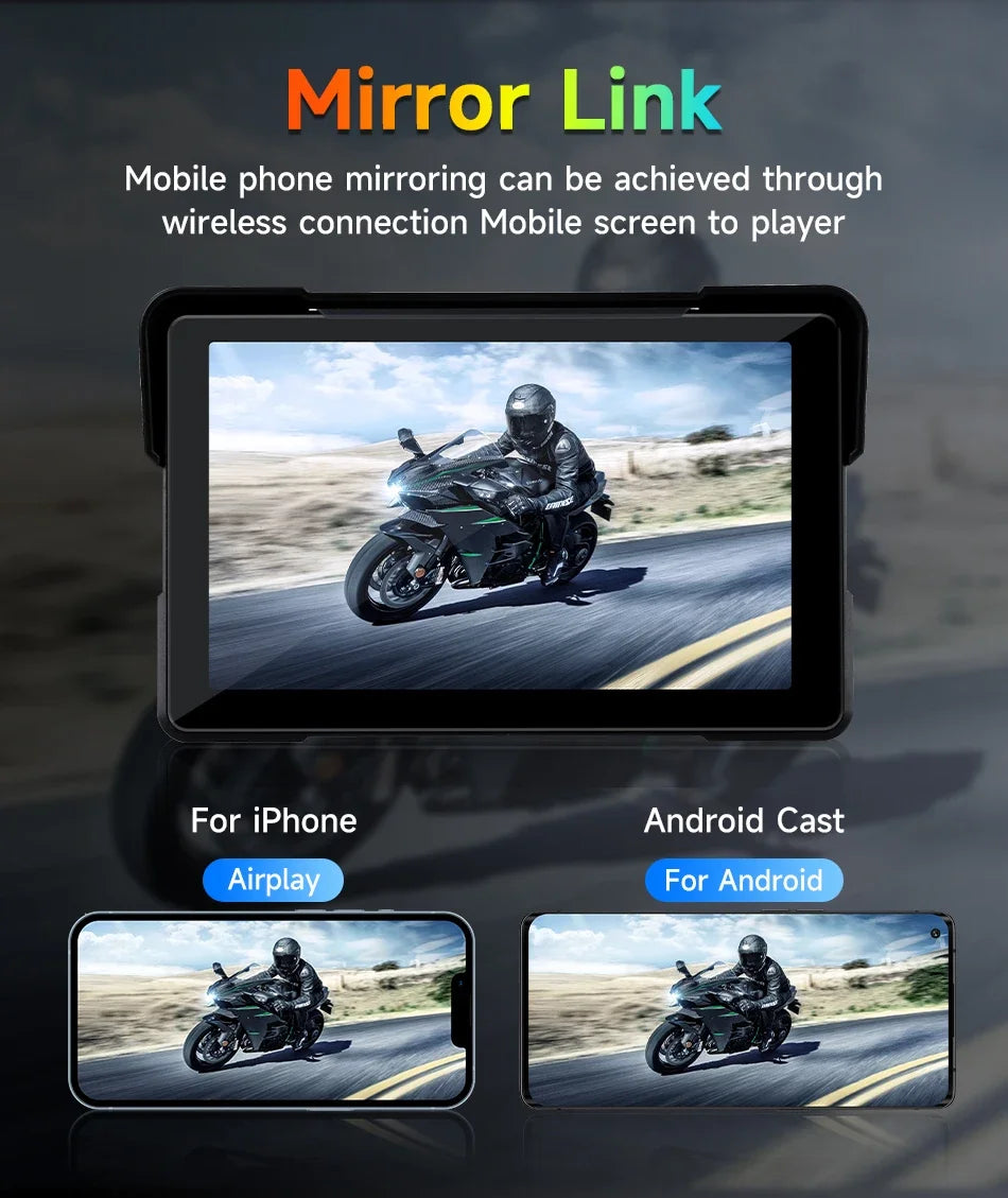 5‑7″ Waterproof Motorcycle CarPlay/Android Auto GPS