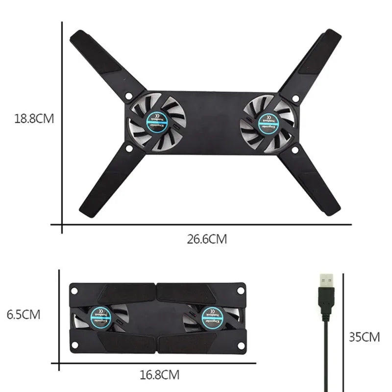 USB Laptop Cooling Pad – Dual-Fan Stand for 7–15”