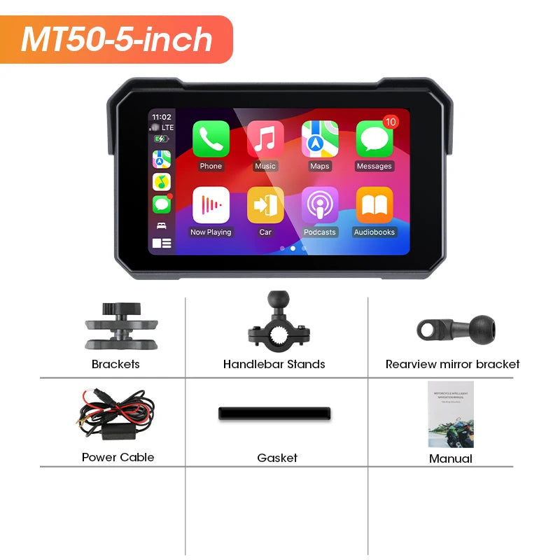5" Motorcycle GPS DVR – Waterproof Dash Cam with CarPlay