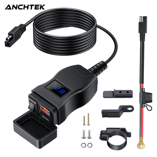 Anchtek Waterproof Motorcycle USB Charger QC 3.0