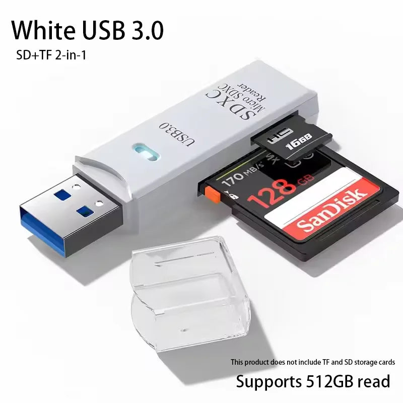 Multi Functional 2-in-1 High-speed USB 3.0/2.0 Card Reader Supports TF+SD