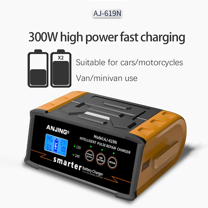 Smart 12V/24V Automatic Car Battery Charger