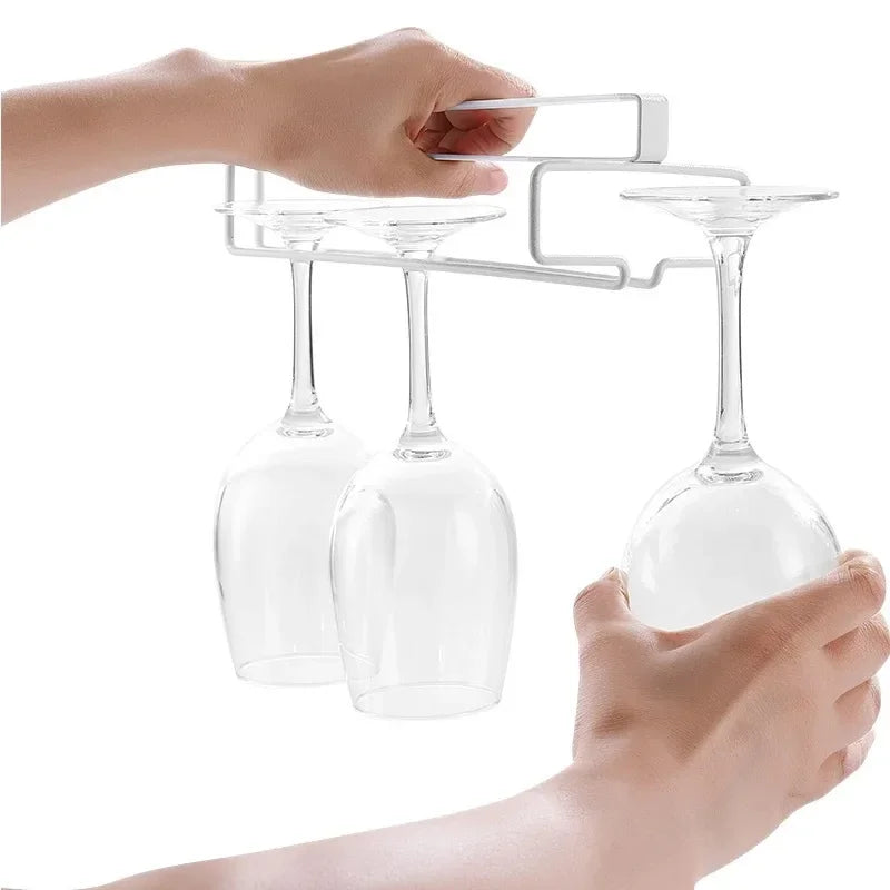 No Drilling Metal Wine Glass Holder – Under Cabinet Stemware Rack