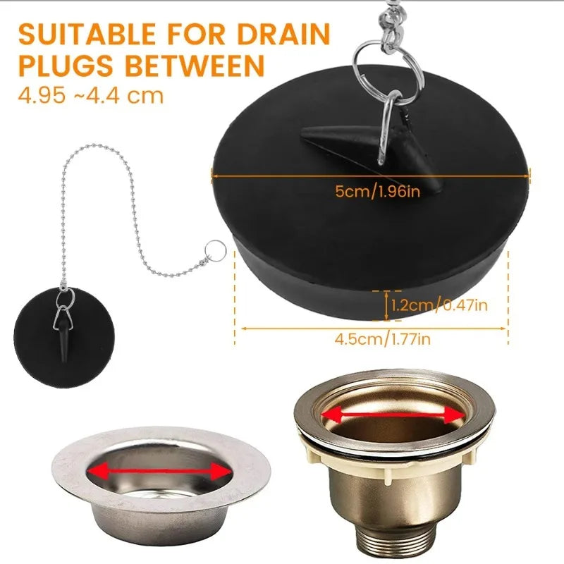 Universal Rubber Sink Drain Stopper – 2pcs with Chain