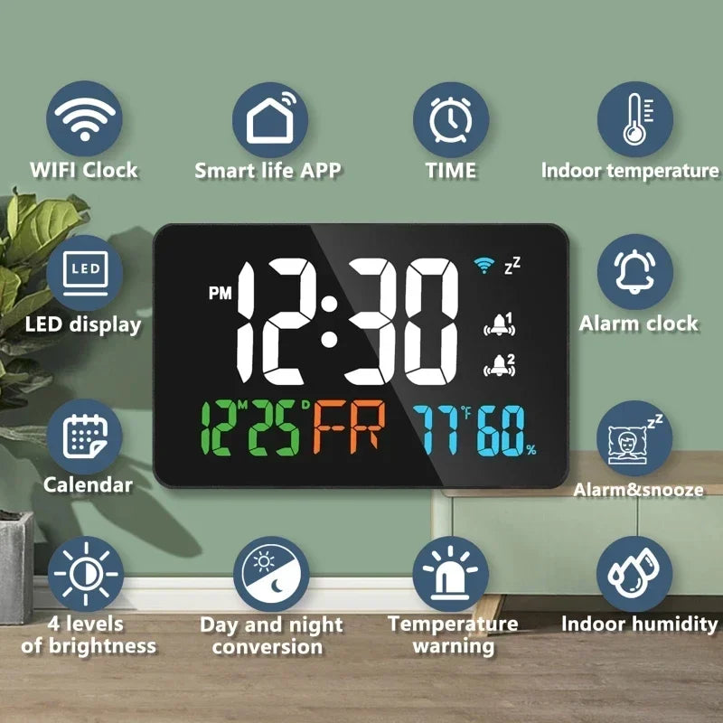 Smart WiFi LED Wall Clock with Temp & Humidity